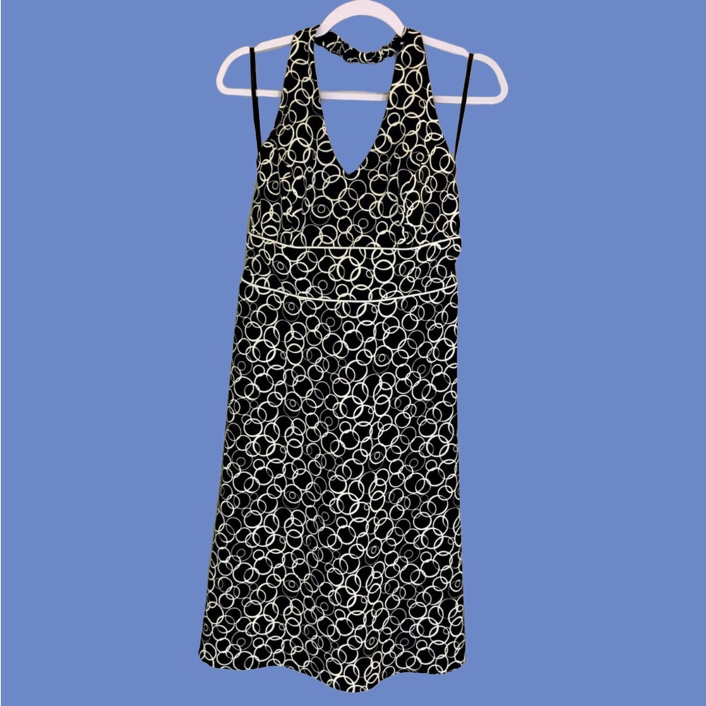 AB Studio Halter Dress - size 12 Black with White Circles Wedding Guest